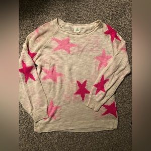 Off White Sweater with Hot Pink Stars